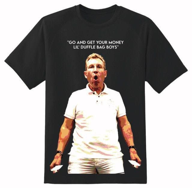 Unisex T-shirt with the print “GO AND GET YOUR MONEY LIL’ DUFFLE BAG BOYS”, 100% cotton, black.